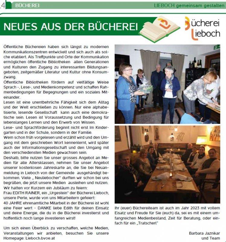 Bericht - Neues aus der Bücherei Lieboch April 2023